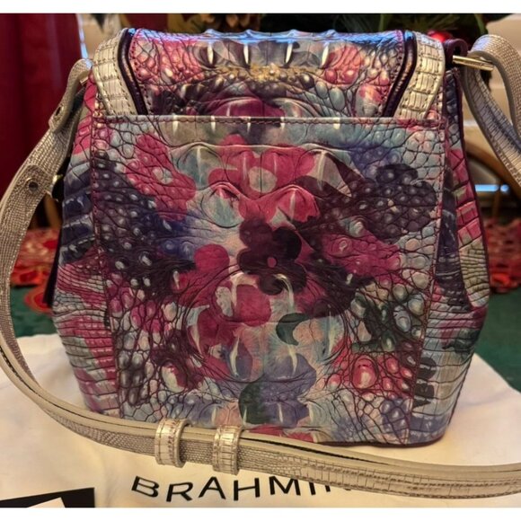 Brahmin Margo Lavender Blossoming Leather Shoulder Bag With Floral Design Multi- - Picture 2 of 4